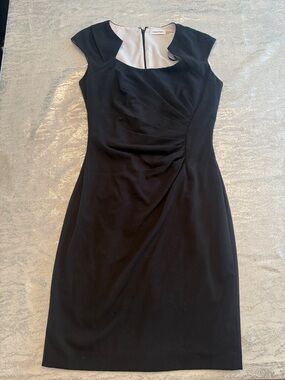 Calvin Klein Black Cap-Sleeve Ruched Sheath Dress